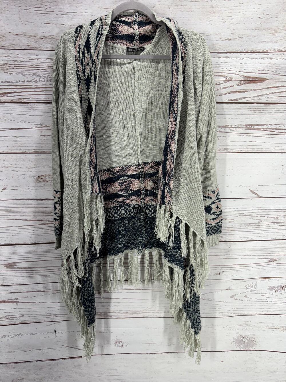 Double Zero Women's Knit Open Front Fringe Cardigan Size Medium